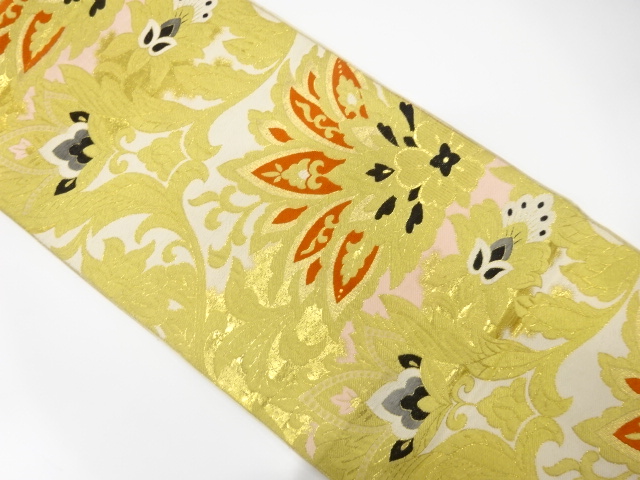JAPANESE KIMONO / ANTIQUE FUKURO OBI / WOVEN CHINESE FLOWERS